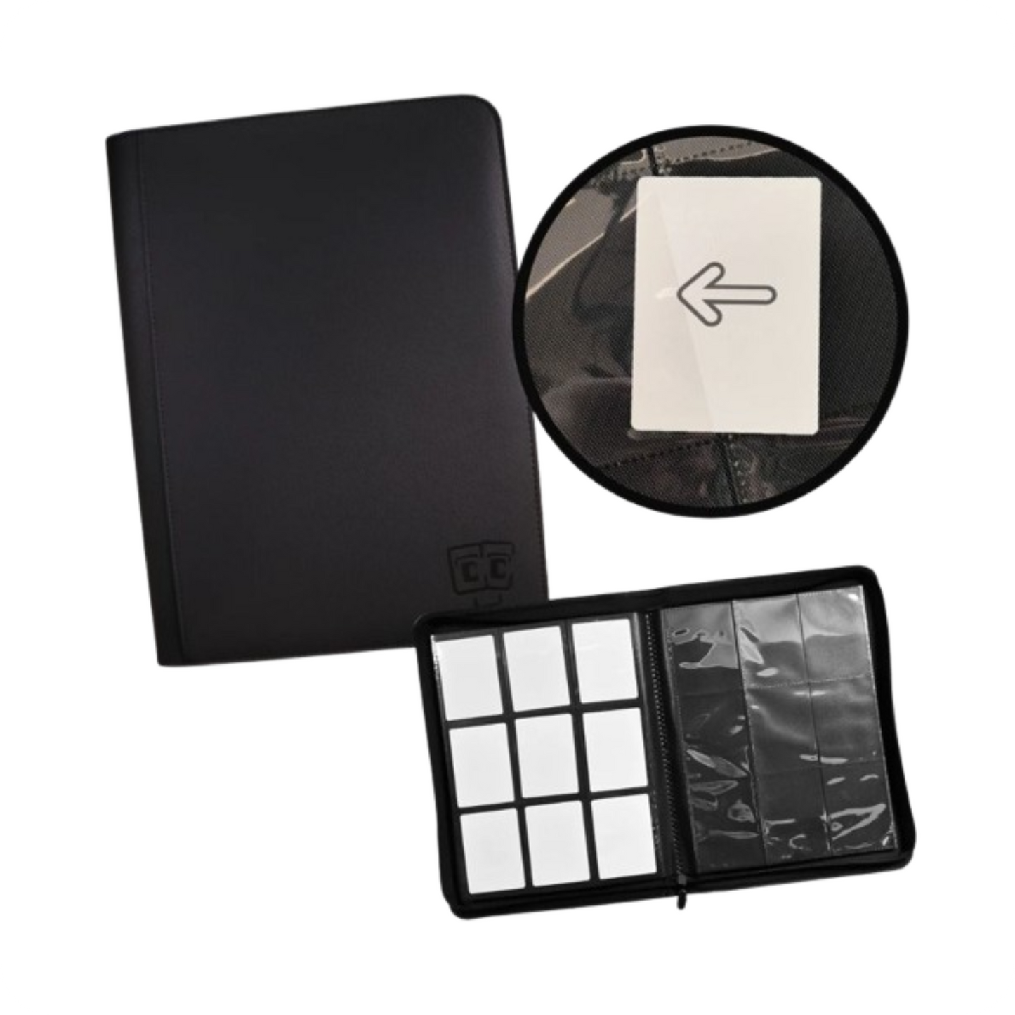 TCG Guru Accessories - 9-Pack Toploader Zipper Pocket Binder Xenon Black