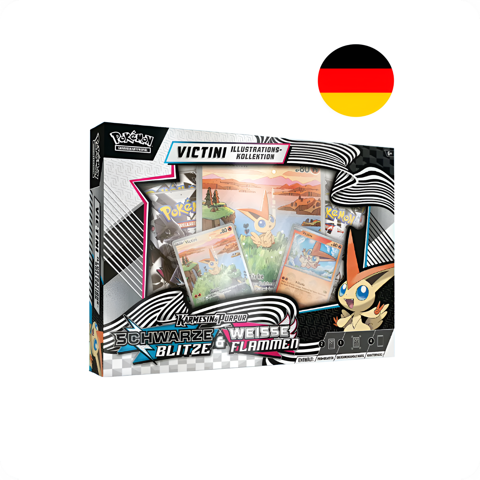 Pokémon Schwarze Blitze & Weiße Flammen Victini Illustrationen Kollektion Deutsch & Englisch Pokémon Karten Box