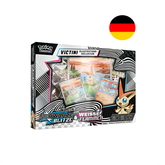 Pokémon Schwarze Blitze & Weiße Flammen Victini Illustrationen Kollektion Deutsch & Englisch Pokémon Karten Box